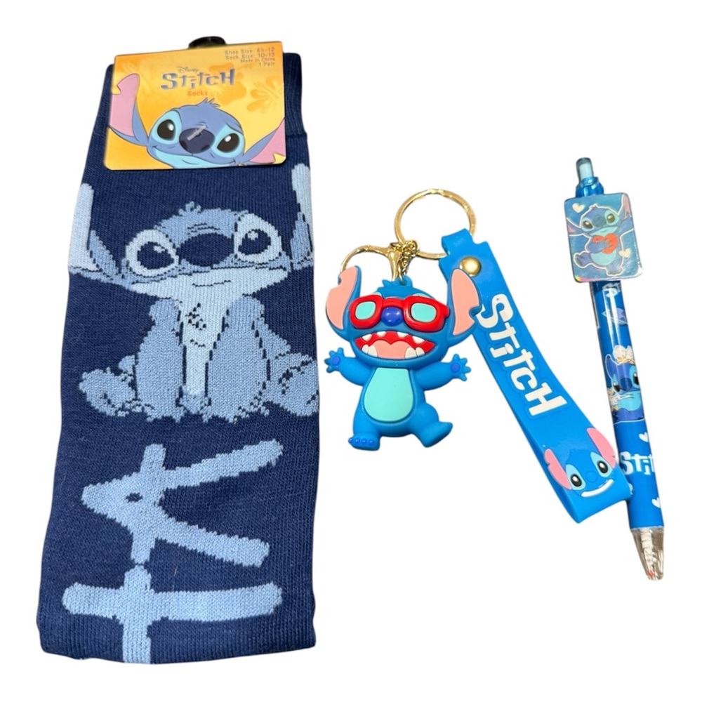 Disney Stitch Keychain, Sock and Pen Action Figure Set